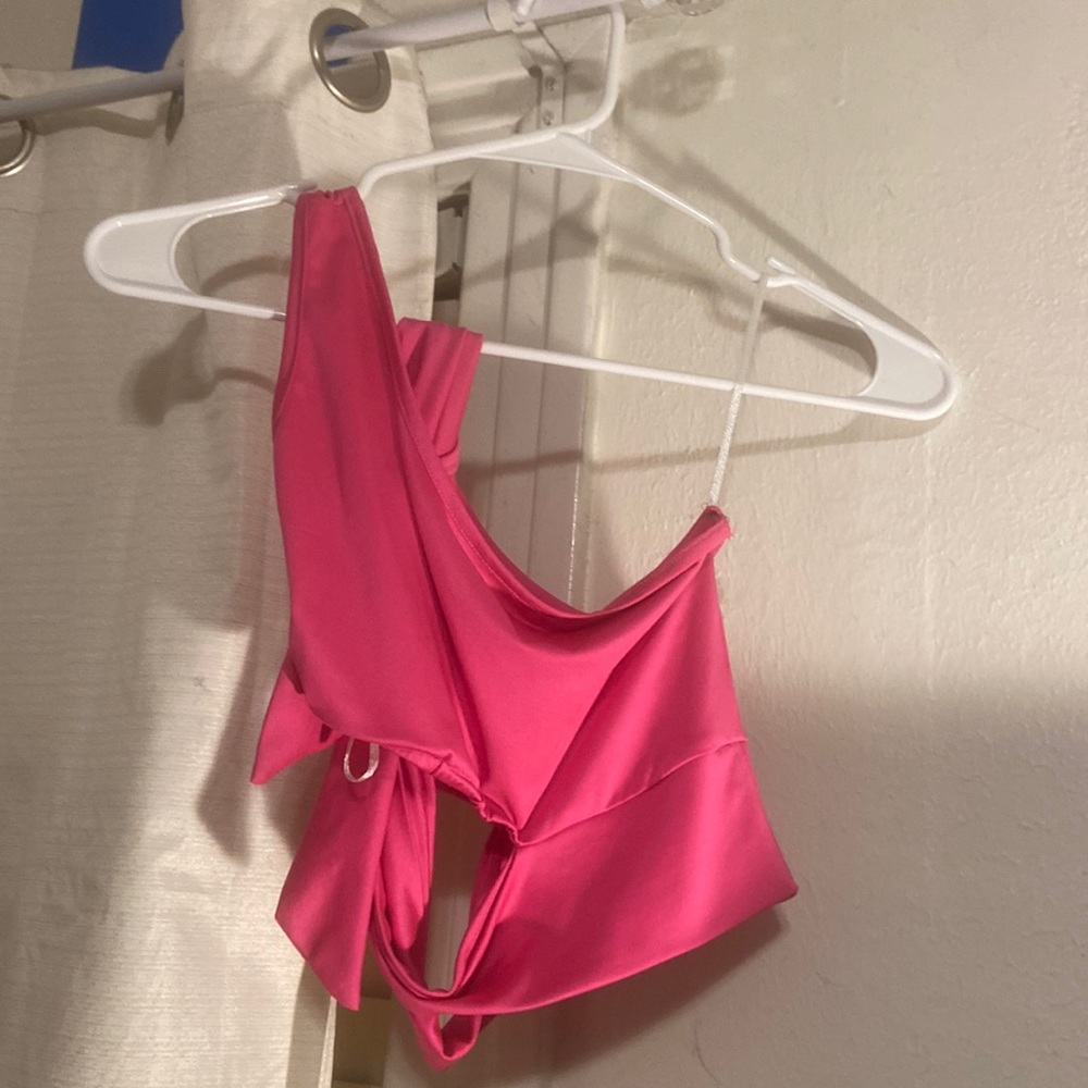 Pink tie off the shoulder crop top